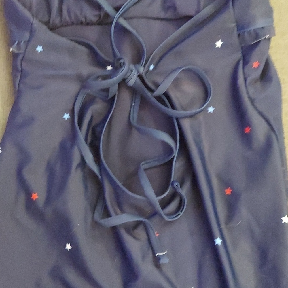 OLD NAVY One Piece V Neck Ruffle Trim Stars One Piece Swimsuit in Navy - Picture 10 of 14